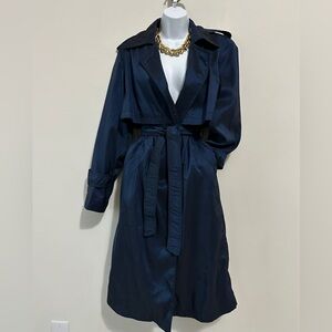 Beautiful Navy Vintage Full Length Trench Coat w Belt Size 6